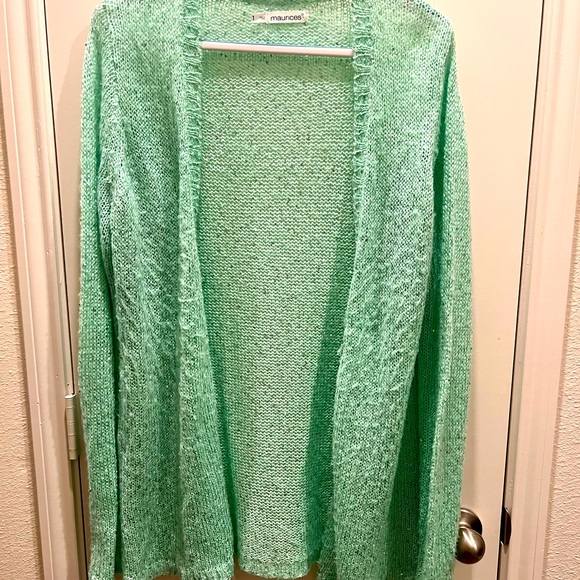 Sequin mint green long line open front cardigan - Picture 1 of 5